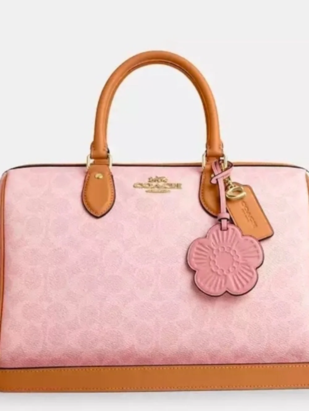 NWT COACH Large Rowan Powder pink Satchel Bag With Tea Rose Charms