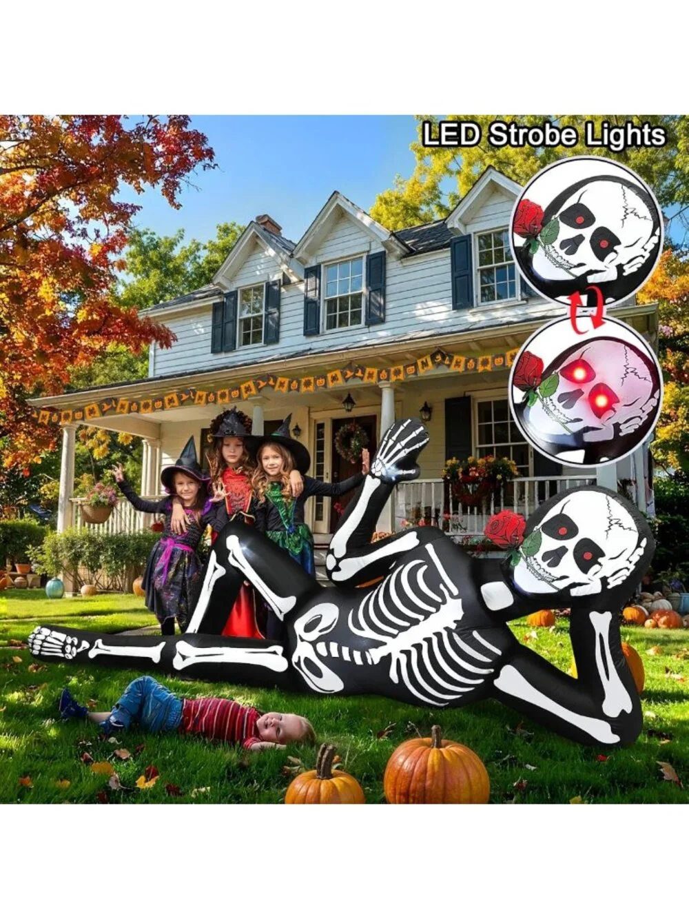 Giant 10FT Inflatable Skeleton with Glowing Red Eyes - Scary Halloween Yard