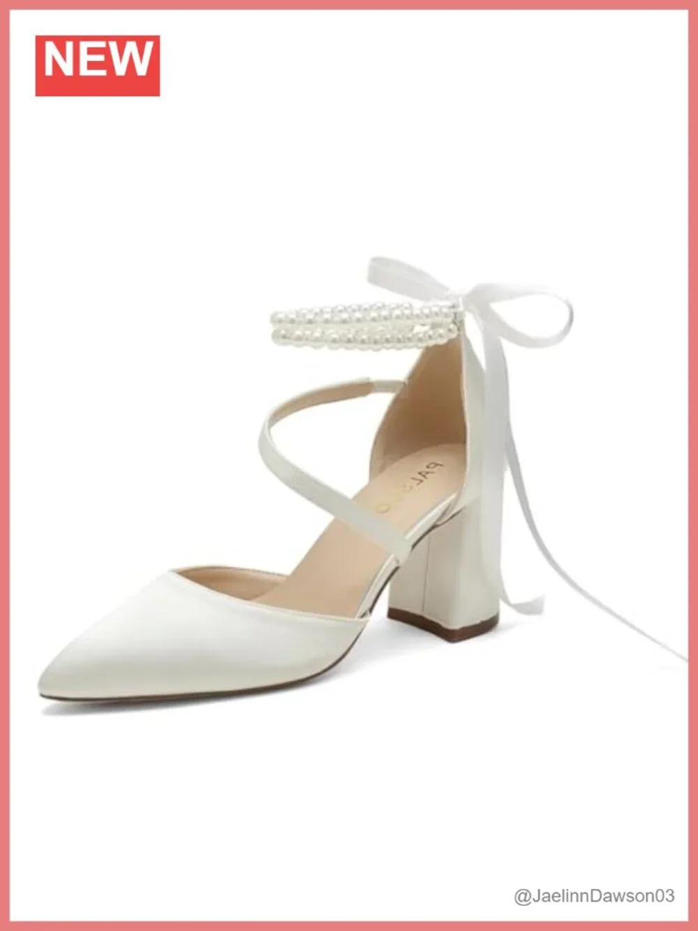 Block Heel Pearl Bridal Shoes Closed Toe Satin Wedding Pumps
