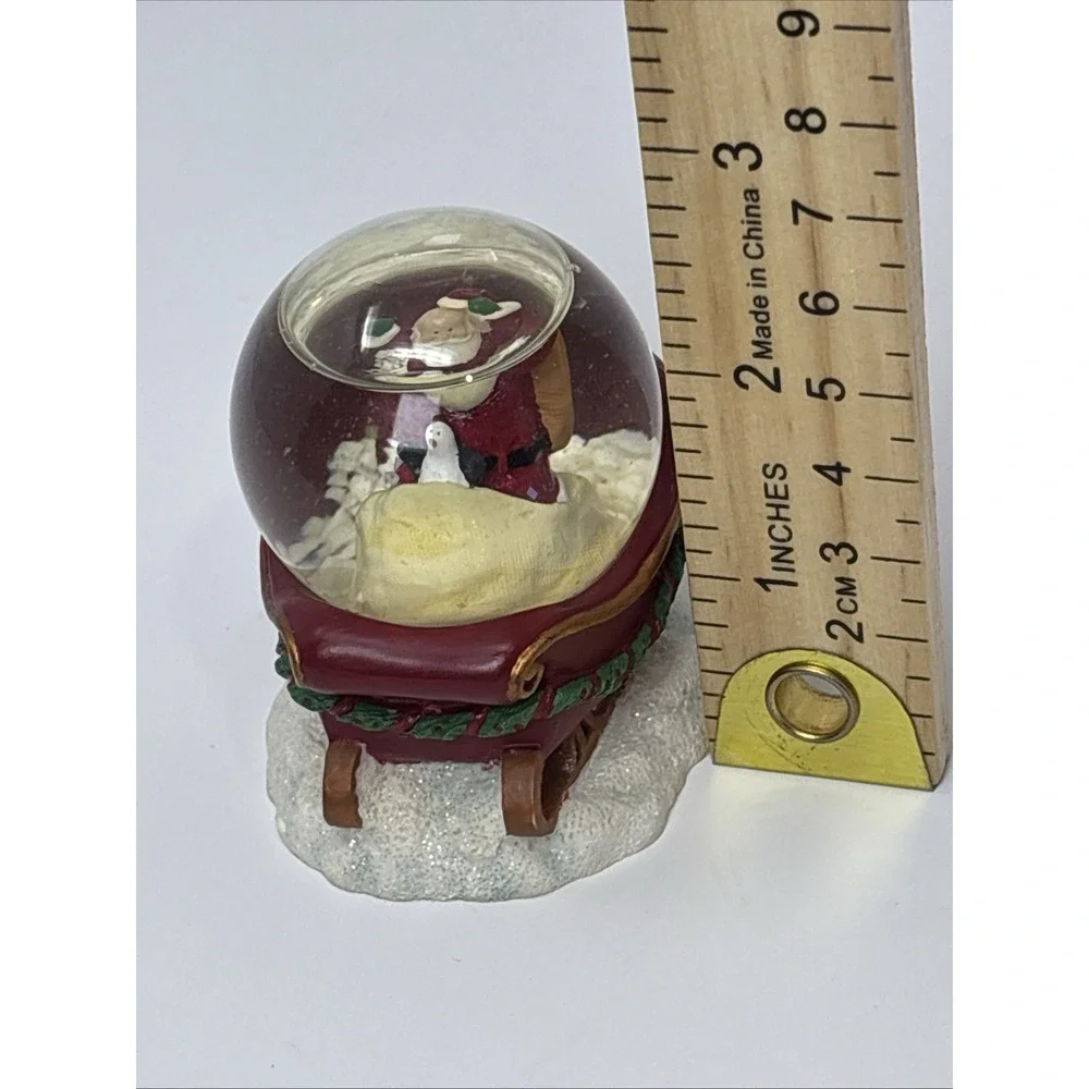 Russ Berrie Santa Penguin in Sleigh Mini Snow Globe Christmas Decor Hand Painted