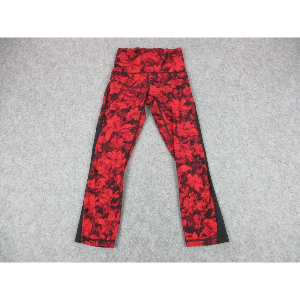 Lululemon Pants Womens 2 Red Black Train Times Floral Fast Pace Crop Leggings