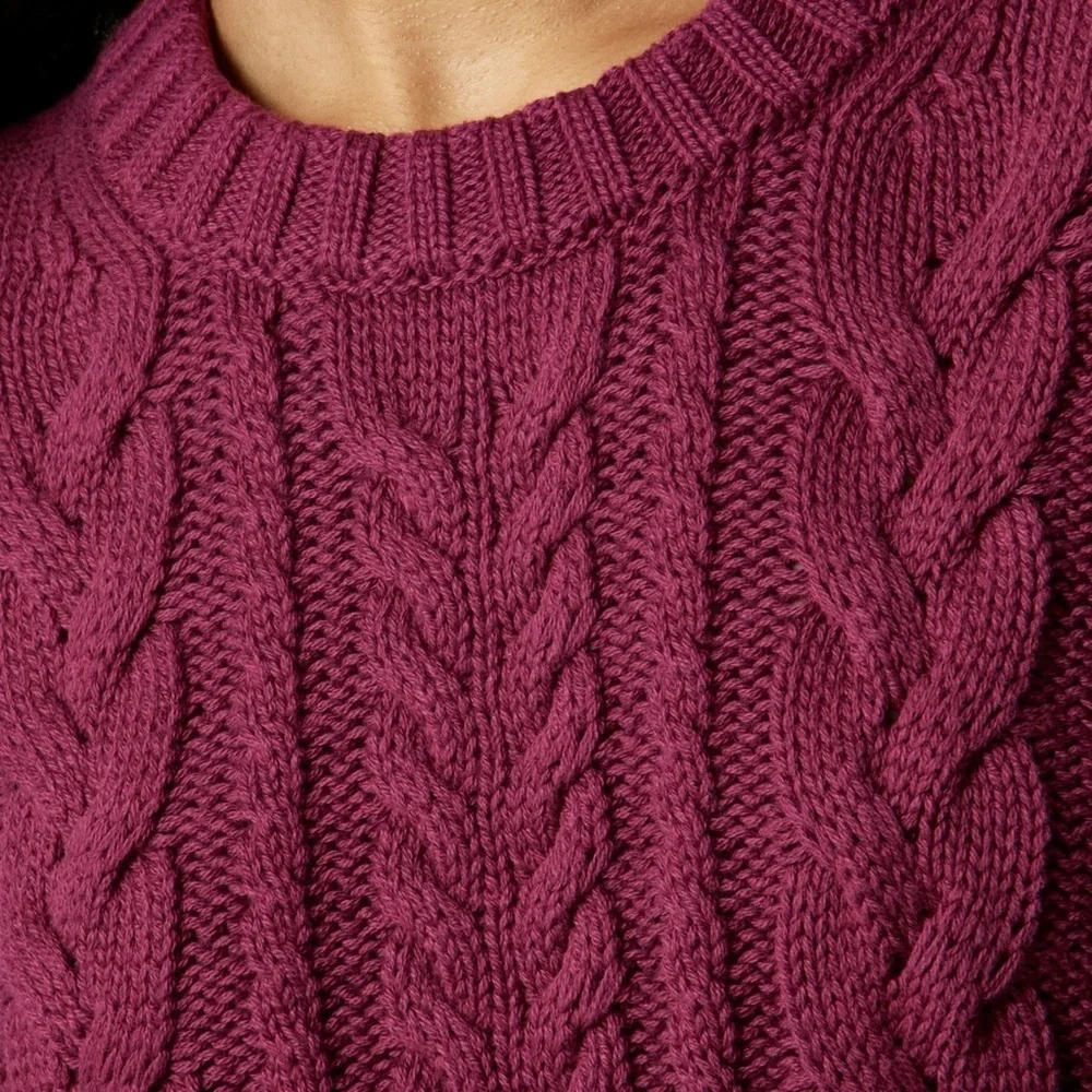 J crew burgundy Cable-knit crewneck sweater