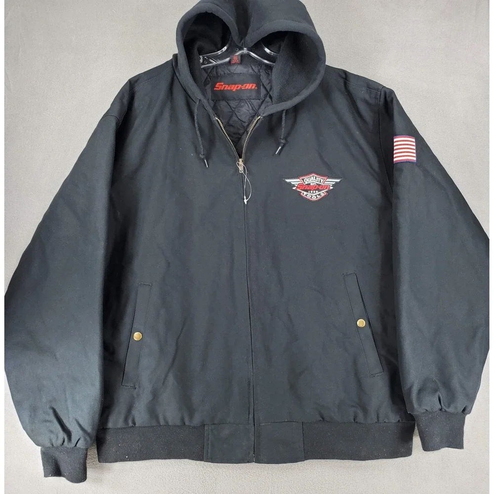 Snap-On Tools Jacket Men's XXL Black Quilt Lined Hooded Coat Canvas 2003 RAPatch