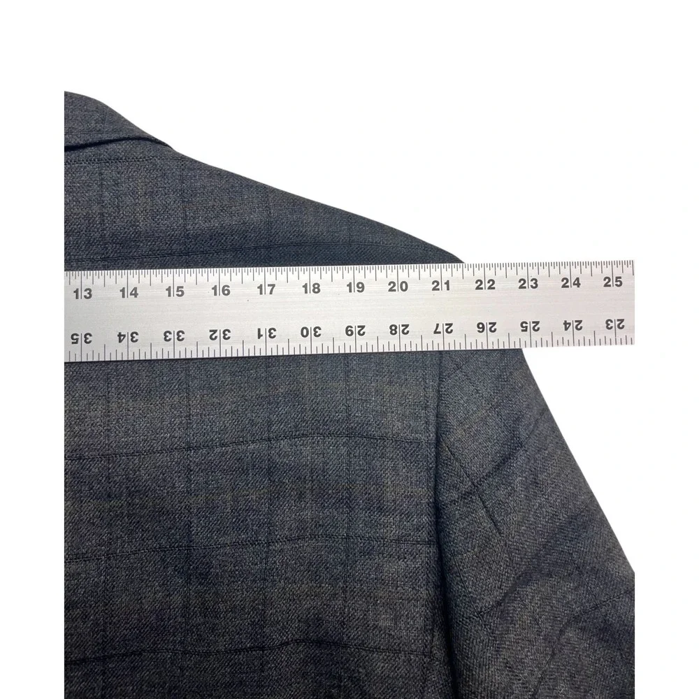 Tommy Hilfiger 48L Gray Windowpane Riding Jacket Blazer Sport Coat Elbow Patches