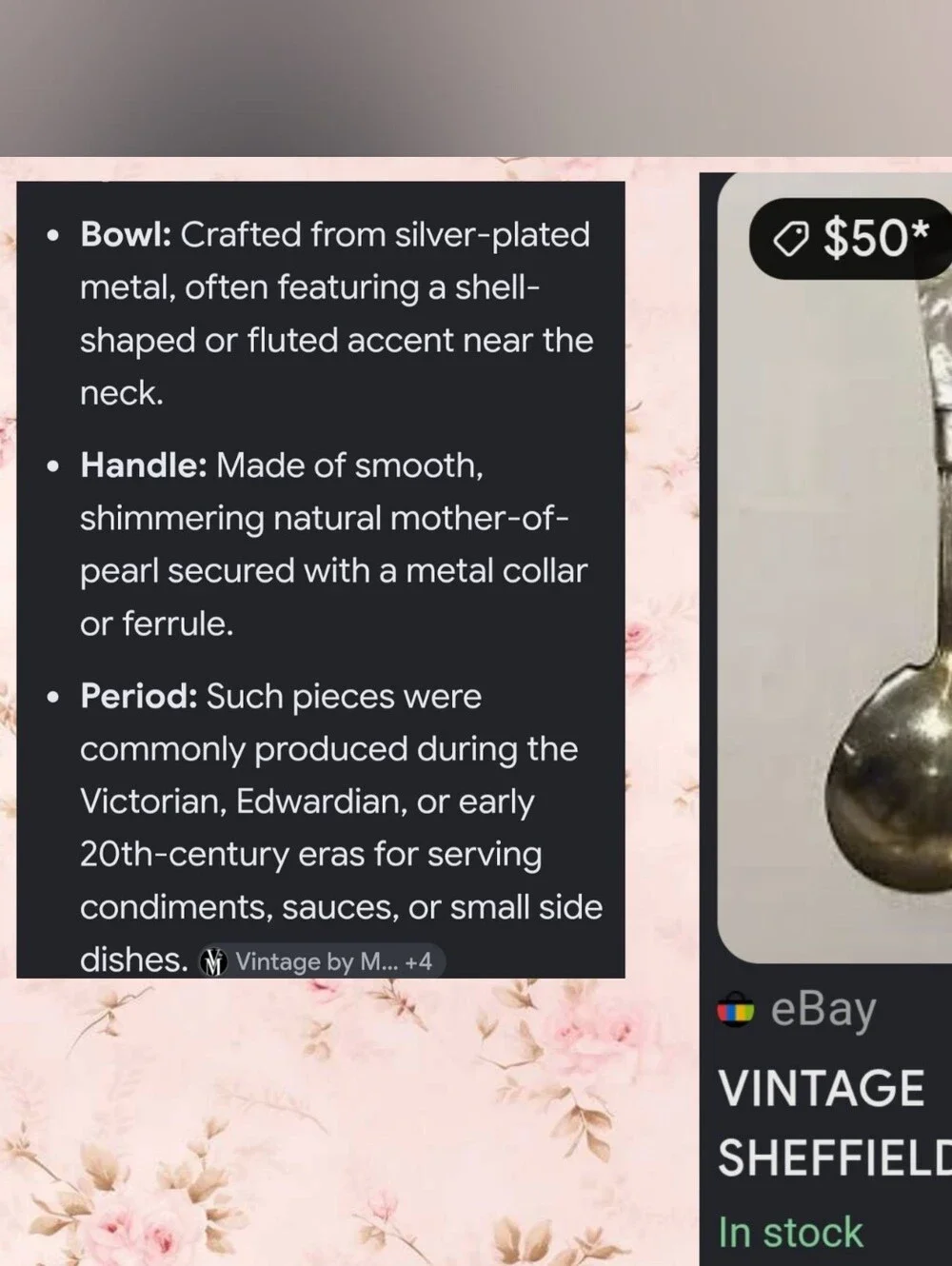 Vintage Silver-Plate Serving Spoon with White Mother-of-Pearl Handle