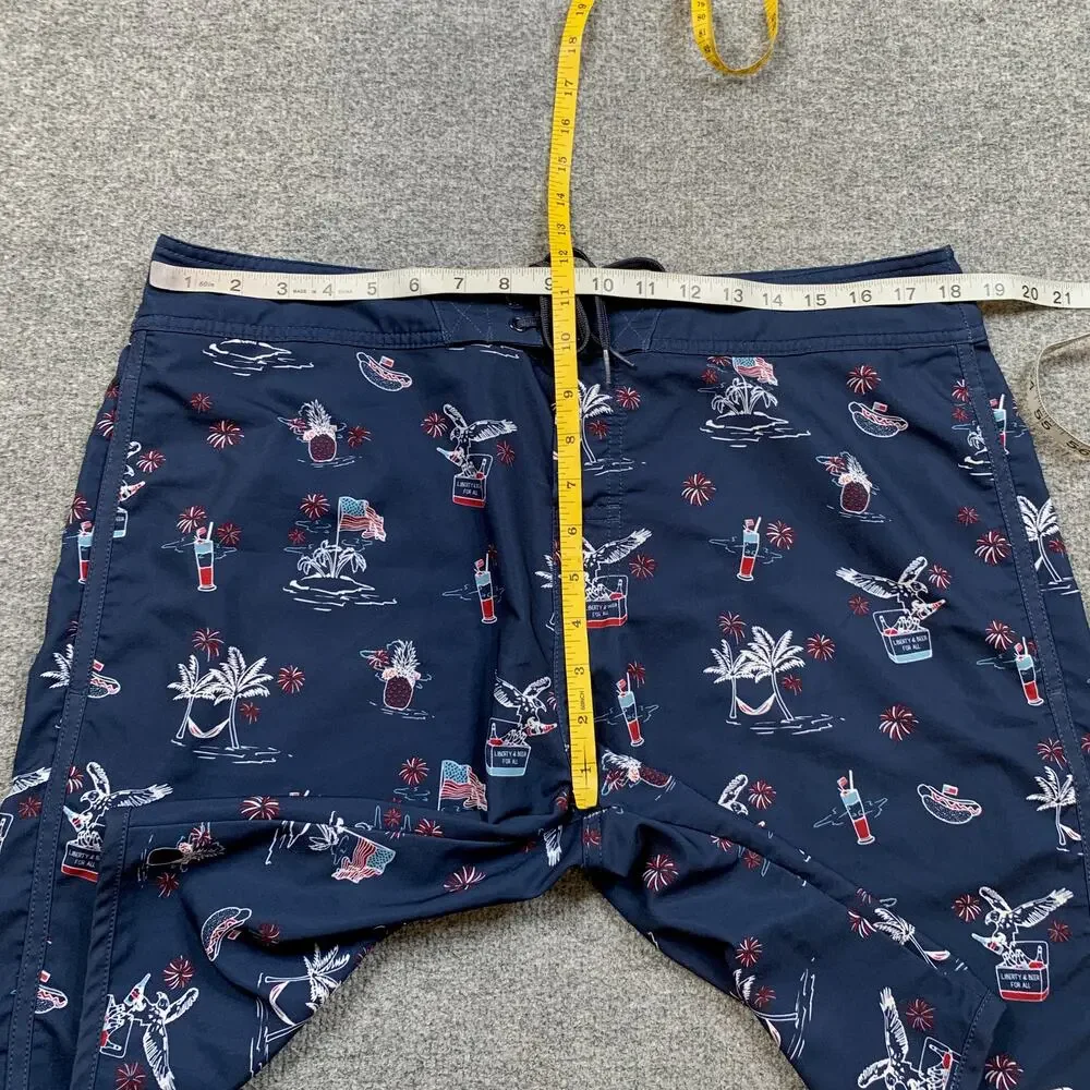 Travis Mathew Board Shorts Mens 36 Blue Sweet Land Of Beer Beach Swim Surf