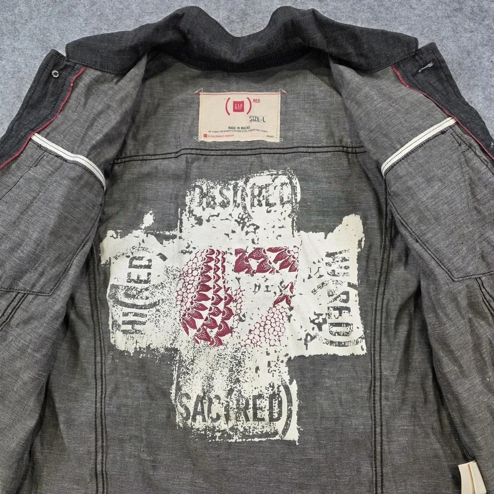 Gap (RED) Rigid Denim Jacket Mens Large Gray Cotton Button Front Trucker Unlined