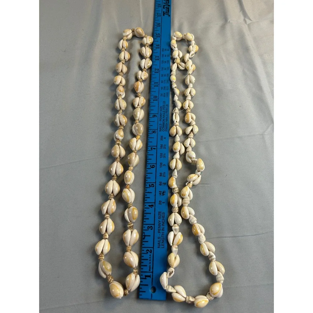 Vintage Cowrie Shell Necklace Set 2pc Natural Sea‎ Shell Boho Beach Lei Cream