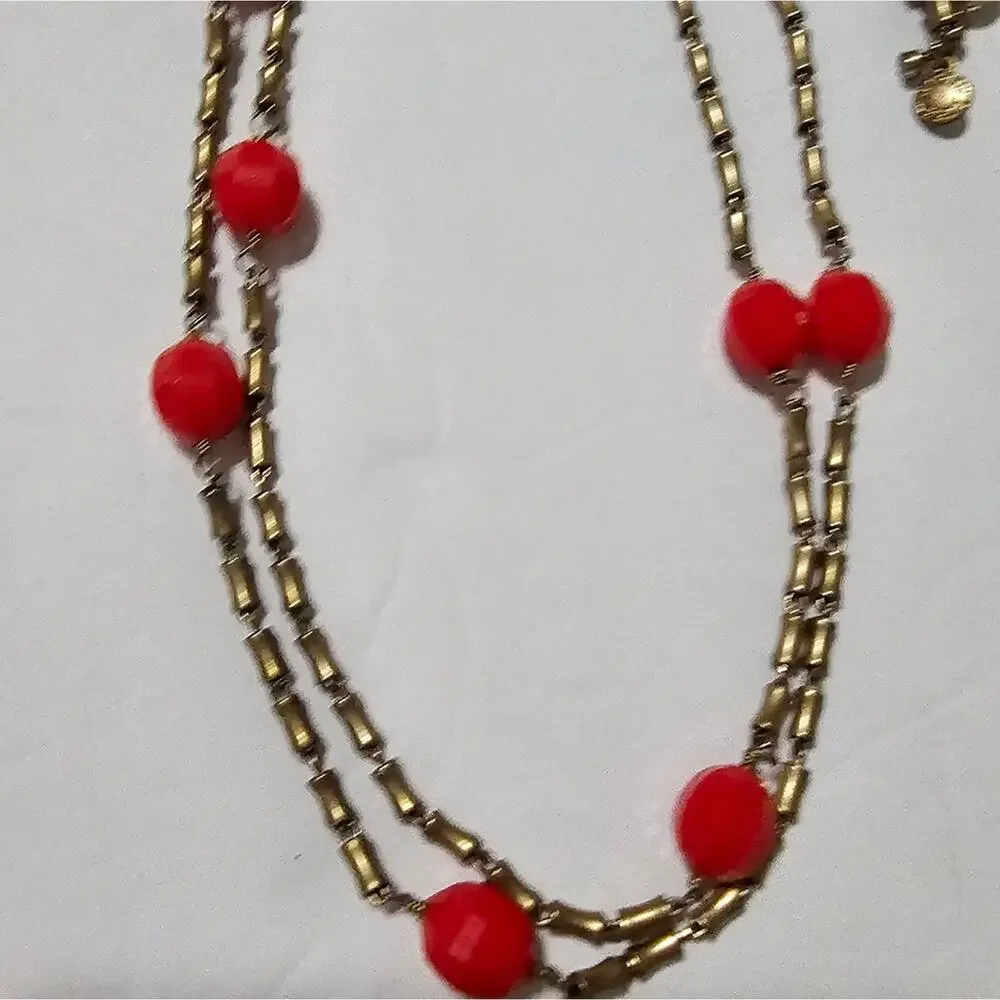 J. Crew Red‎ and Gold Long Necklace