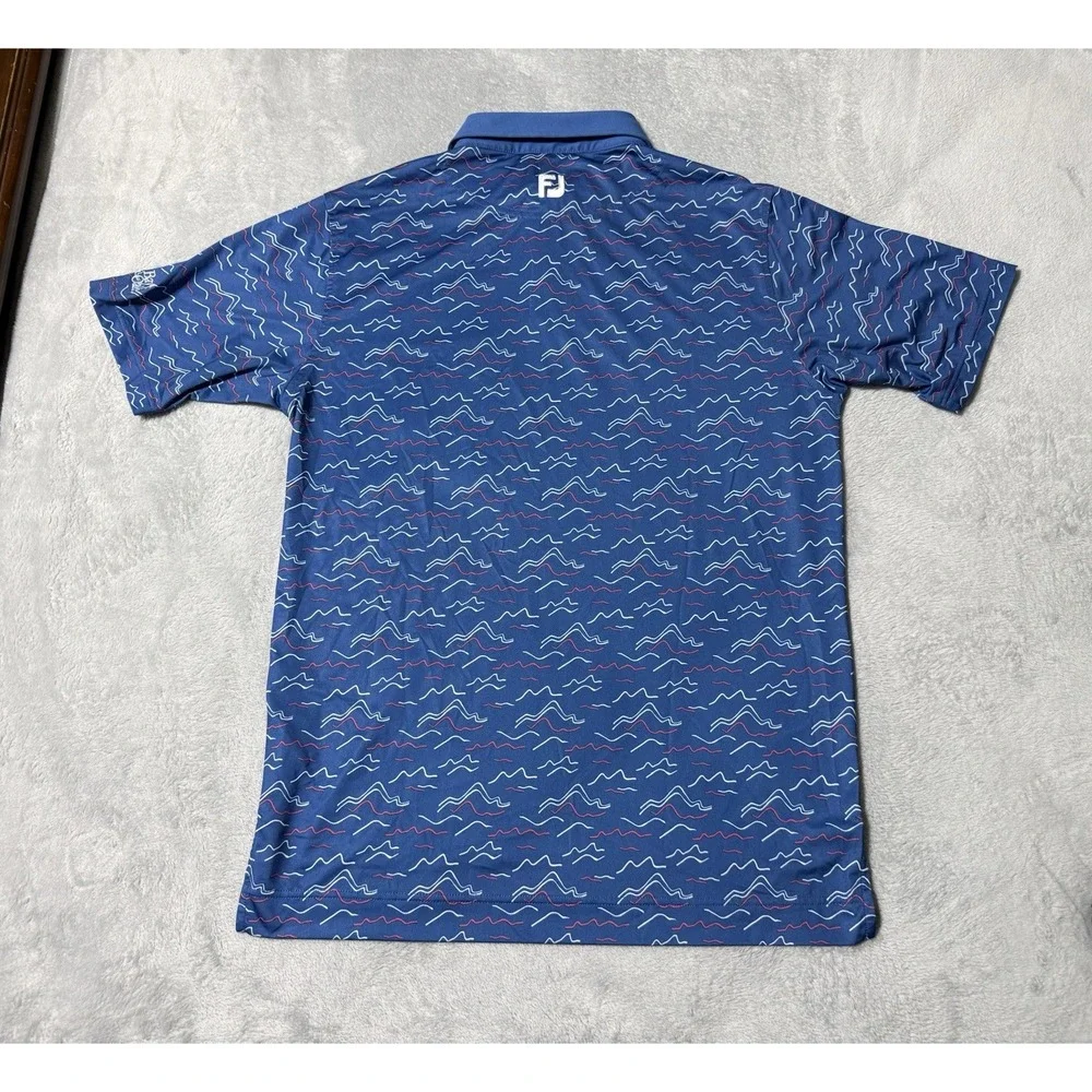 FootJoy Polo Shirt Mens Medium Blue Golf Performance AOP Bay Oaks Logo