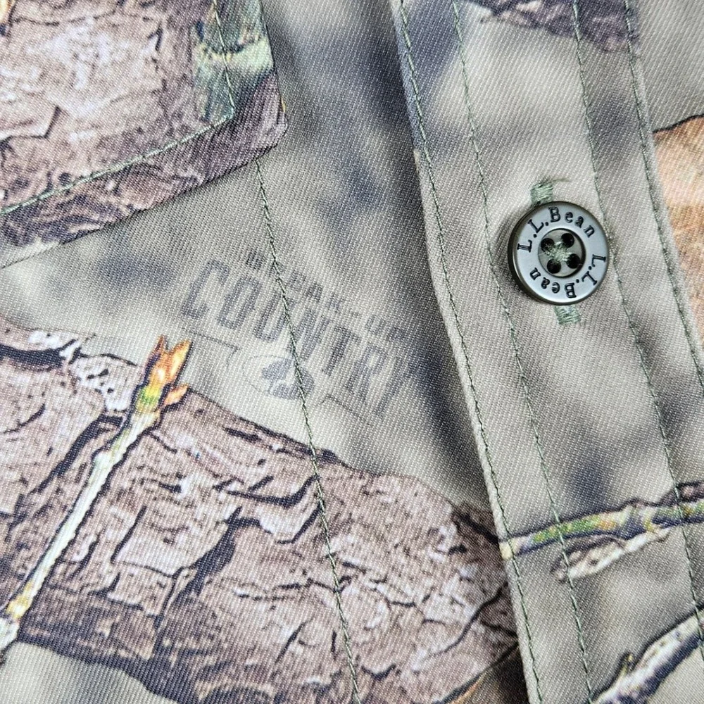 L.L. Bean Mens Large Tall Brown Camo Button‎ Up Shirt Mossy Oak Hunting Gorpcore