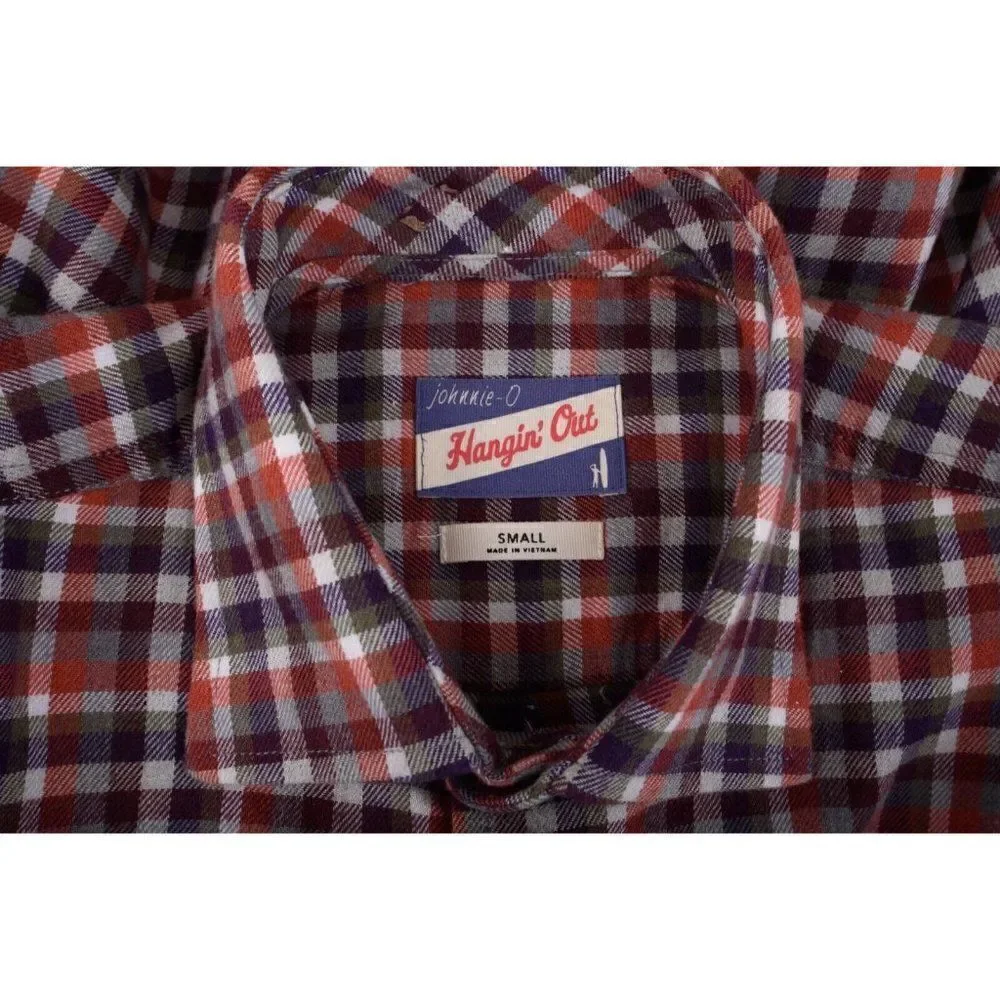 Johnnie-O Mens Hangin' Out Shirt Size S Brown Orange Plaid Soft Flannel NWT