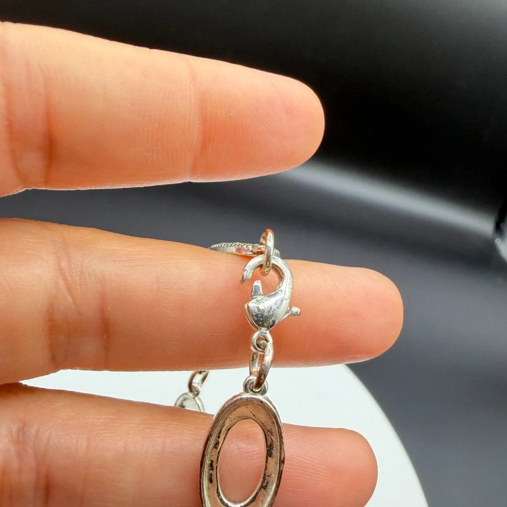 Silver & Copper Tone Marcasite Style Oval Link Bracelet Accent Boho Statement