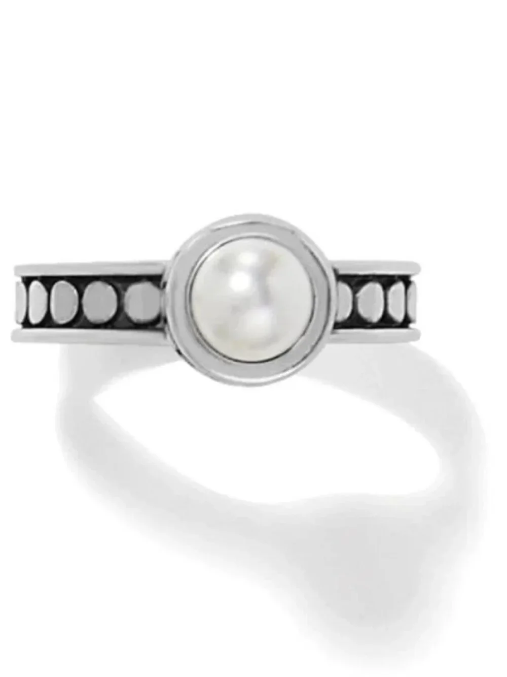 New Brighton Silver Glass Pearl Cabochon Pebble Dot Slim Band Ring Sizes 6,7,8
