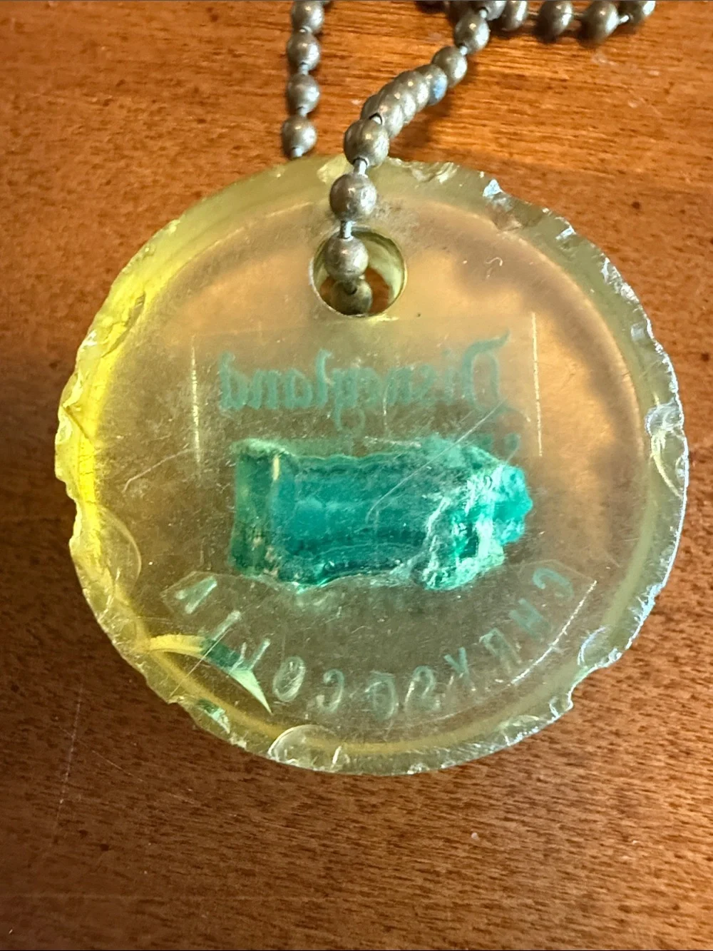 Vintage Disney Yellow Acrylic Pendant with Green Chrysocolla Accent