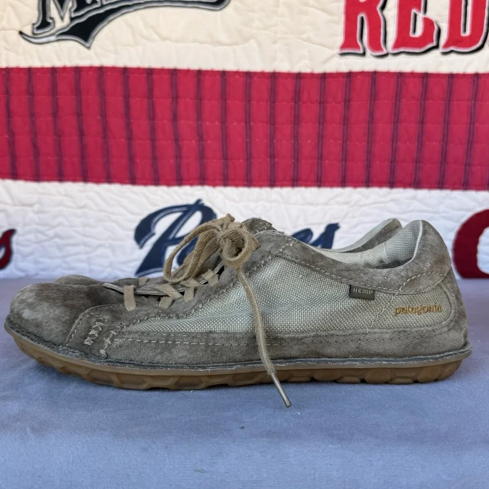 Size 13 - Patagonia Olulu Men's Hiking Shoes Sage‎ Khaki Leather Hemp Low Top