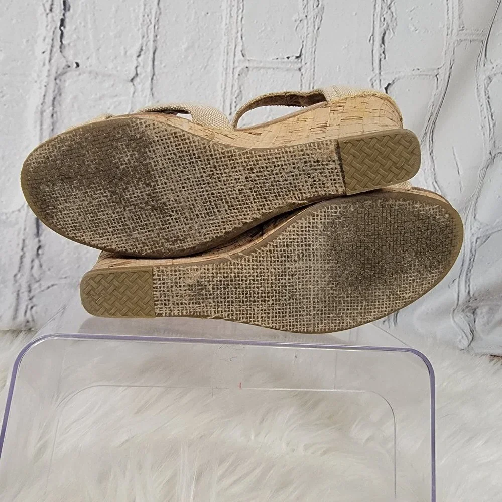 Toms Sienna Womens‎ Cork Wedge Strappy Sandals Casual Tan Peep Toe Summer Shoe