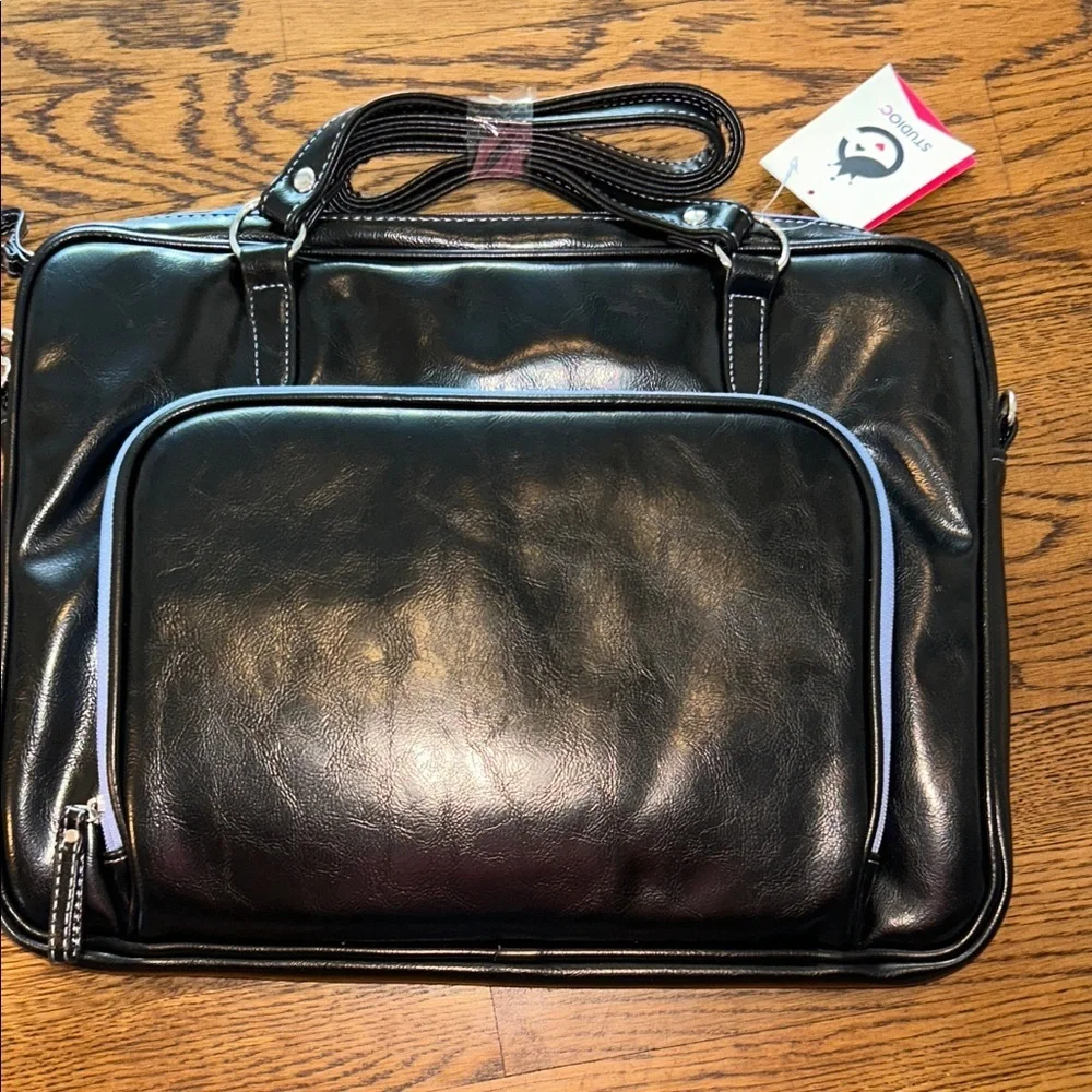 Studio C Black Briefcase Laptop Bag Lavender Zipper Shoulder Strap