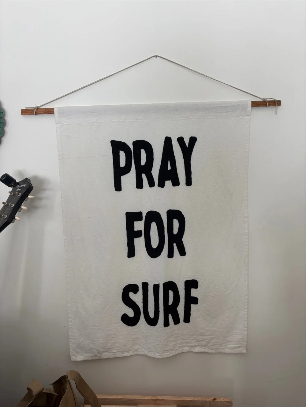 PRAY FOR SURF Wall Tapestry - White with Black Lettering