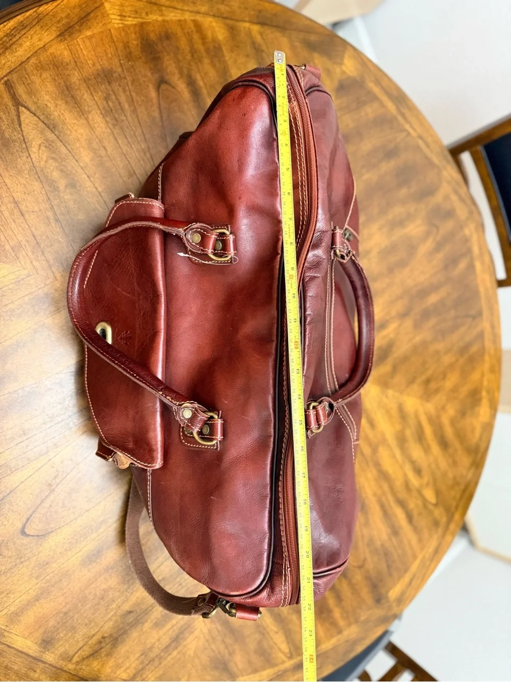 Large 24” Italian Genuine Leather Duffle Weekender Bag Burgundy Handmade Italy