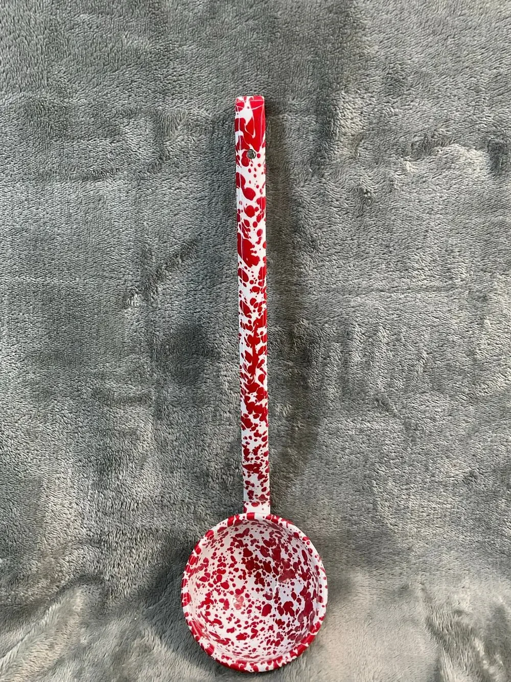Vintage 12' Red White Enamelware Ladle Graniteware Speckled Farmhouse Kitchen