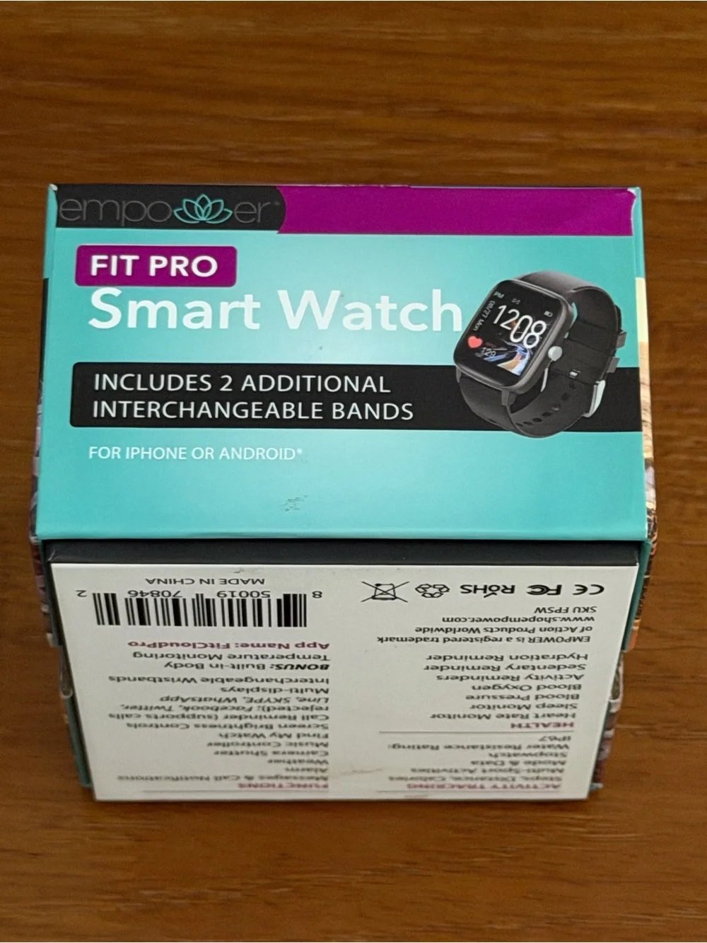 Fit Pro Smartwatch with Interchangeable Blue and Pink Bands