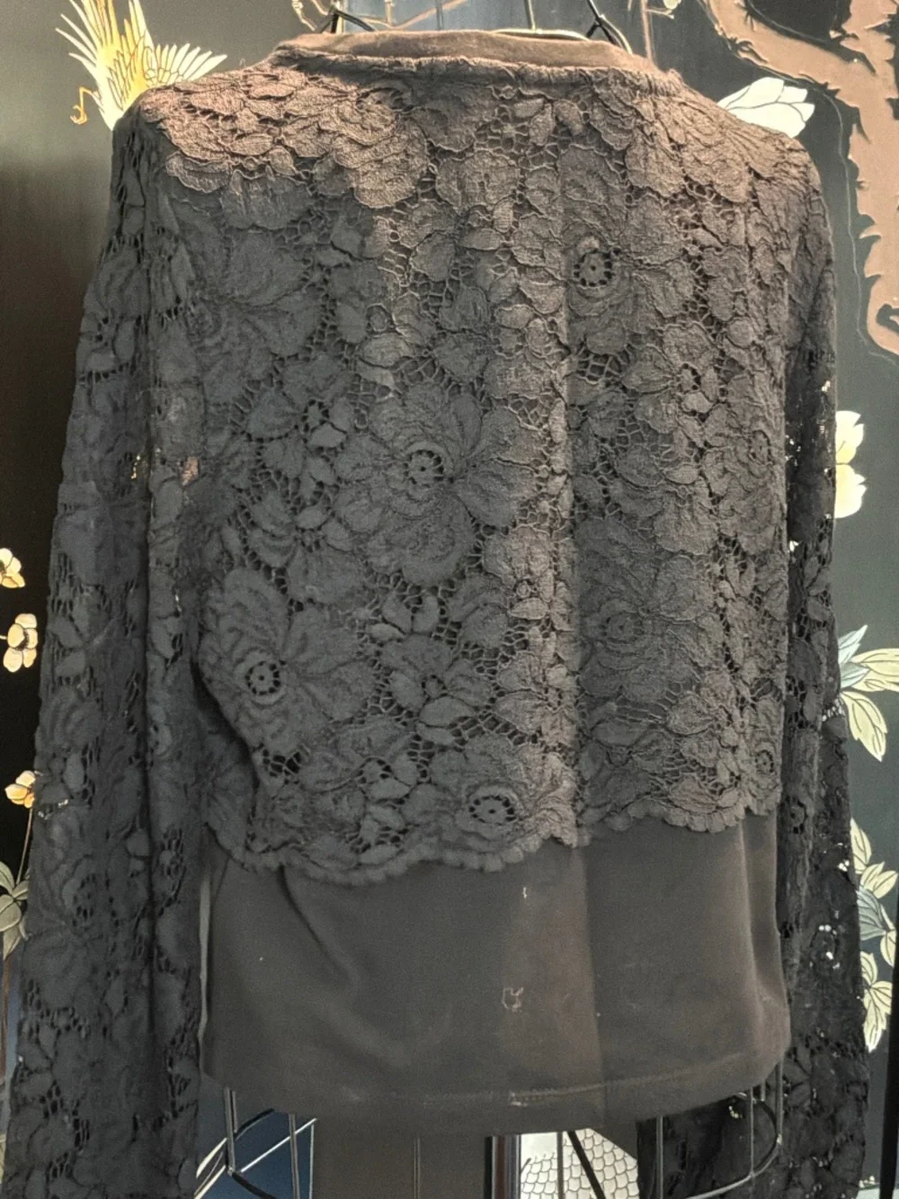 Maeve by anthropology, black lace overlay long sleeve sweatshirt size small
