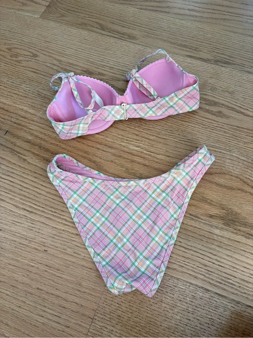 Frankie's Bikinis Pink Plaid Padded Bikini Set