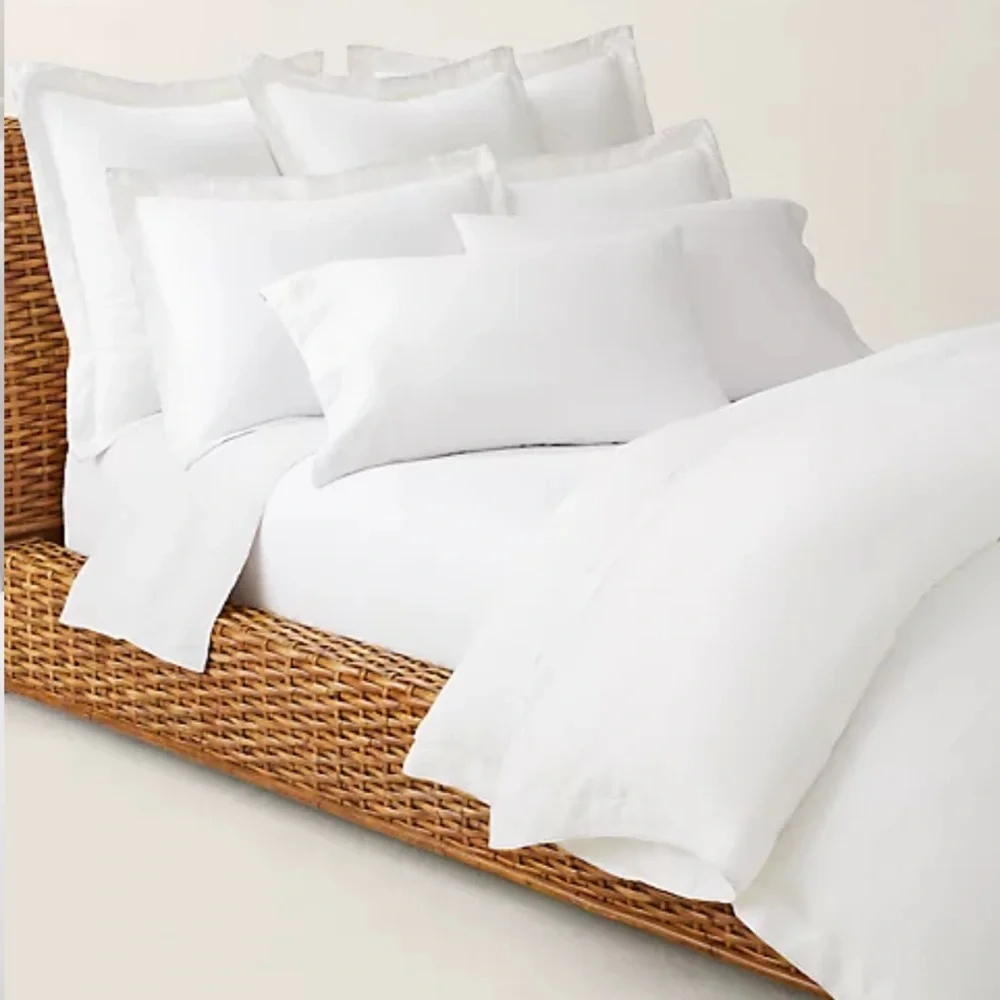 Brand New‎ Ralph Lauren RL Linen Contrast King Duvet Cover 100% Linen White/ Sky