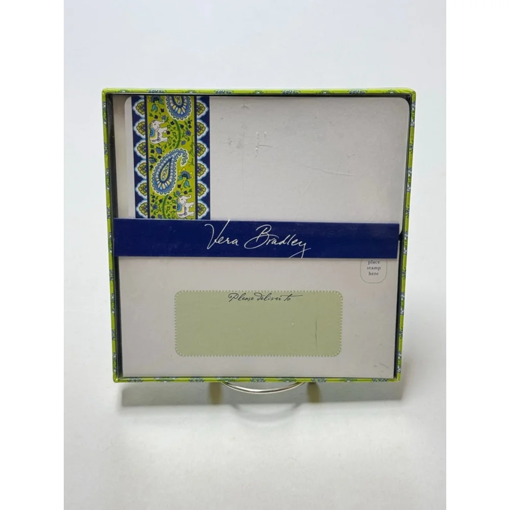 Vera Bradley CORRESPONDENCE CARDS (10) Citrus ELEPHANT Lime NOTE +Envelopes RARE