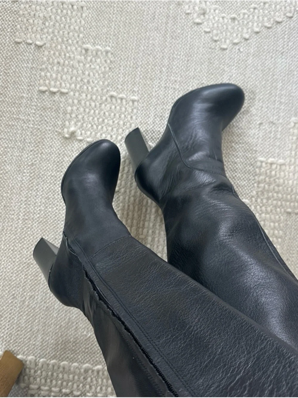 Kenneth Cole Black Leather Over-the-Knee Block Heel Boots