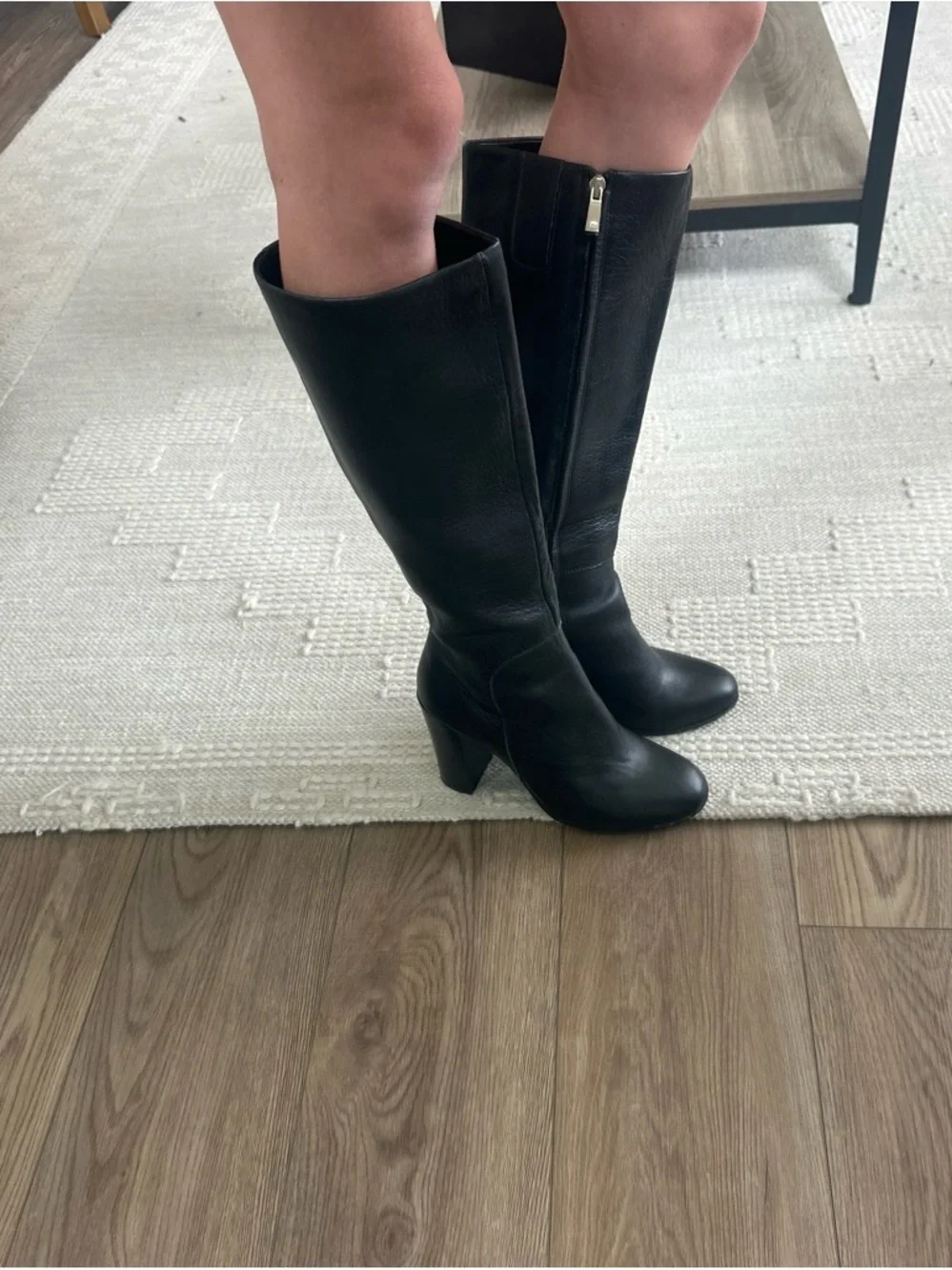 Kenneth Cole Black Leather Over-the-Knee Block Heel Boots