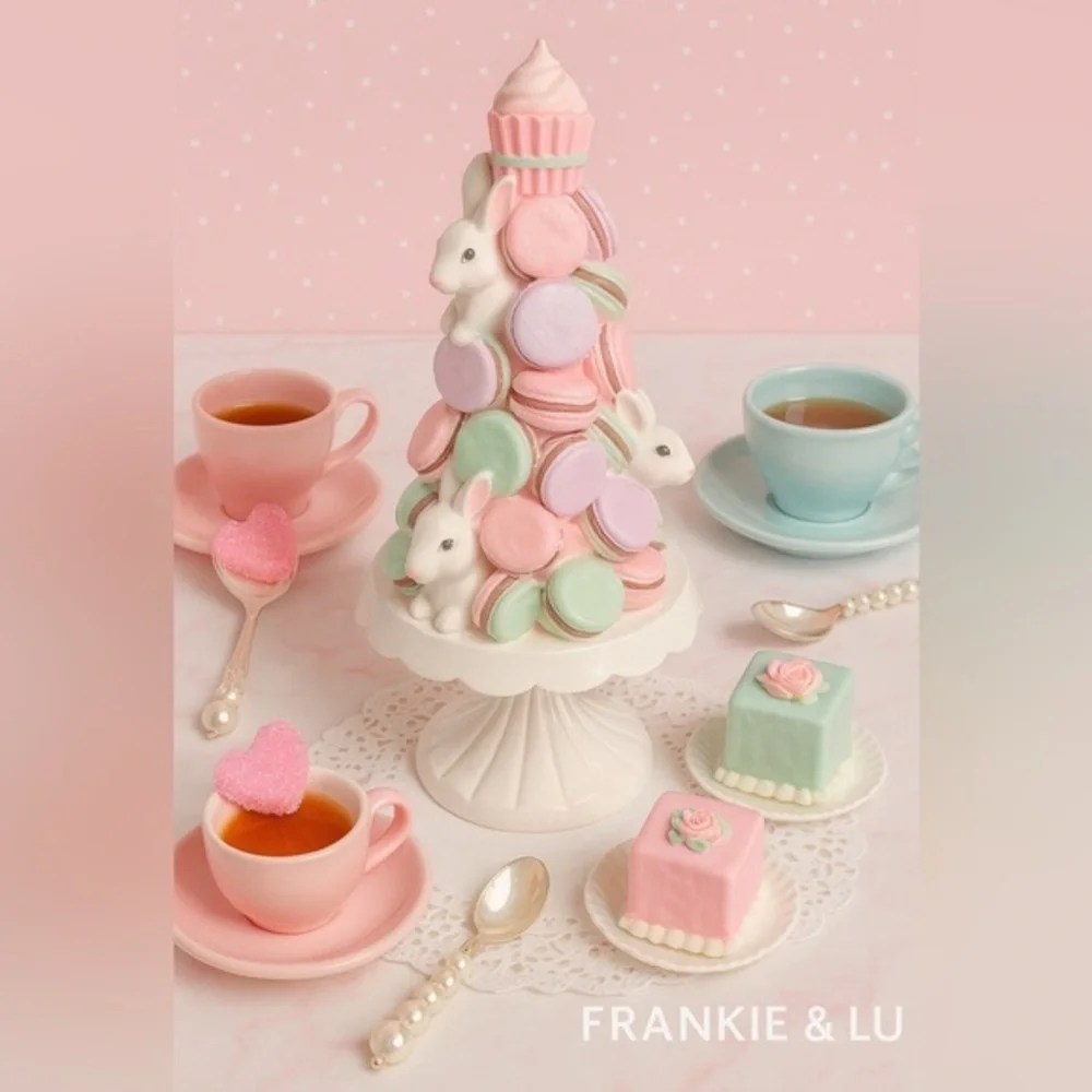 Cupcakes and Cashmere Macaron Easter Bunny Tree Pedestal Decor NWT