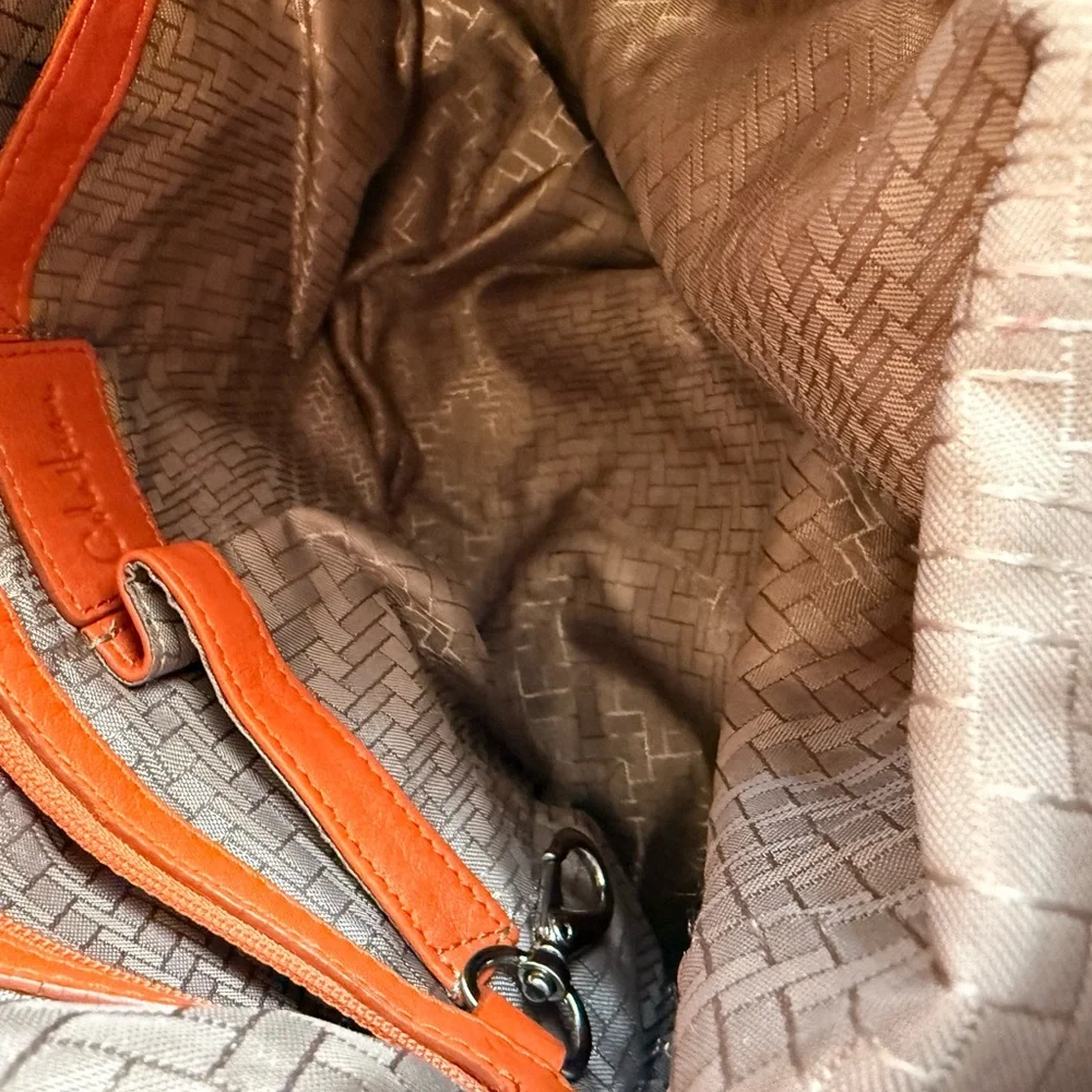 Cole Haan Vibrant Orange Pebbled Leather Hobo Bag