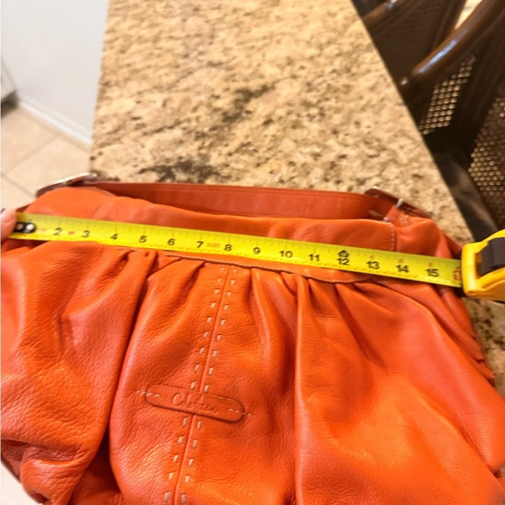 Cole Haan Vibrant Orange Pebbled Leather Hobo Bag