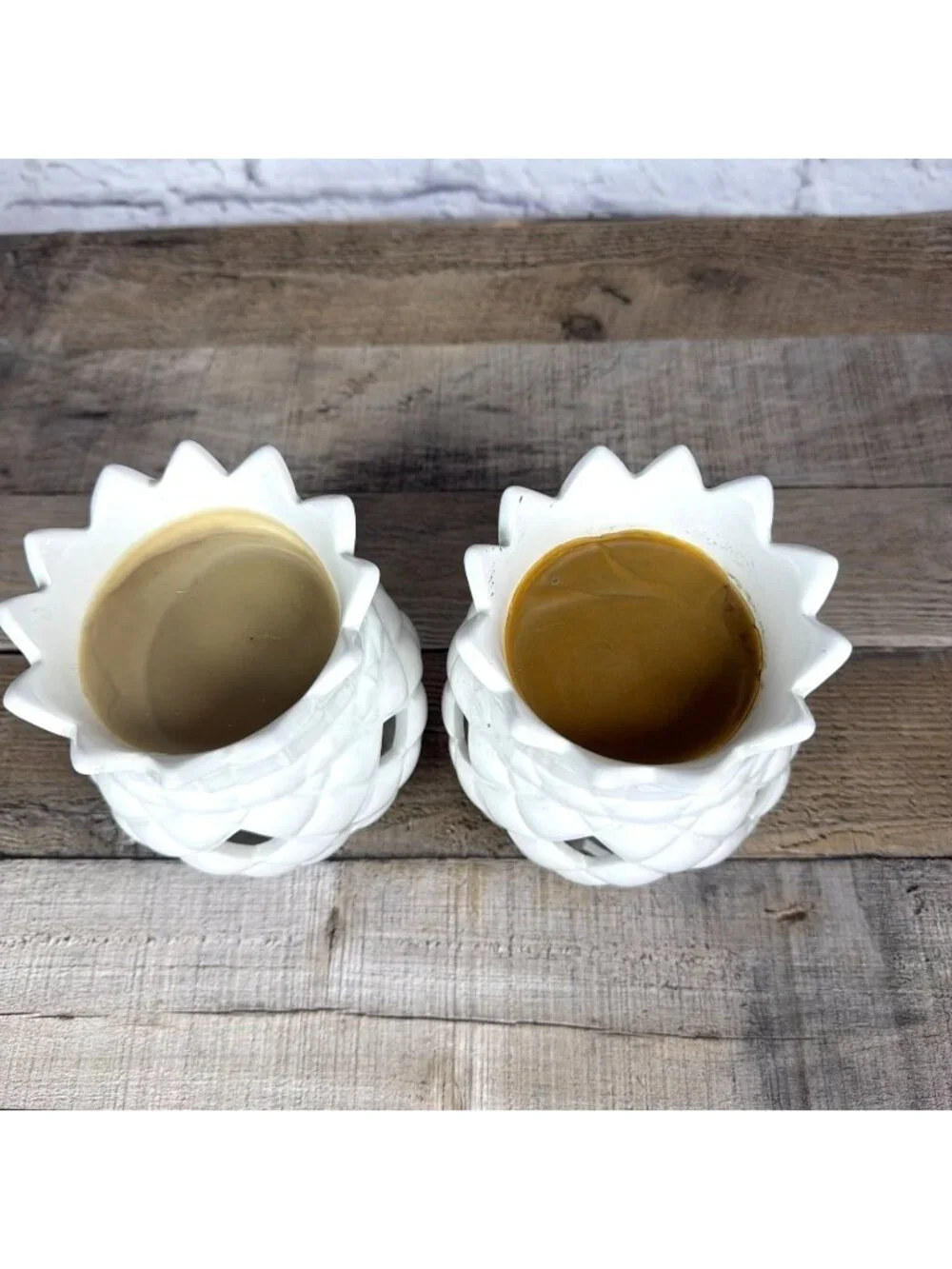 Ceramic Pineapple Tealight Candle Holder Pair Set Fragrance Oil Wax Warmer Pair