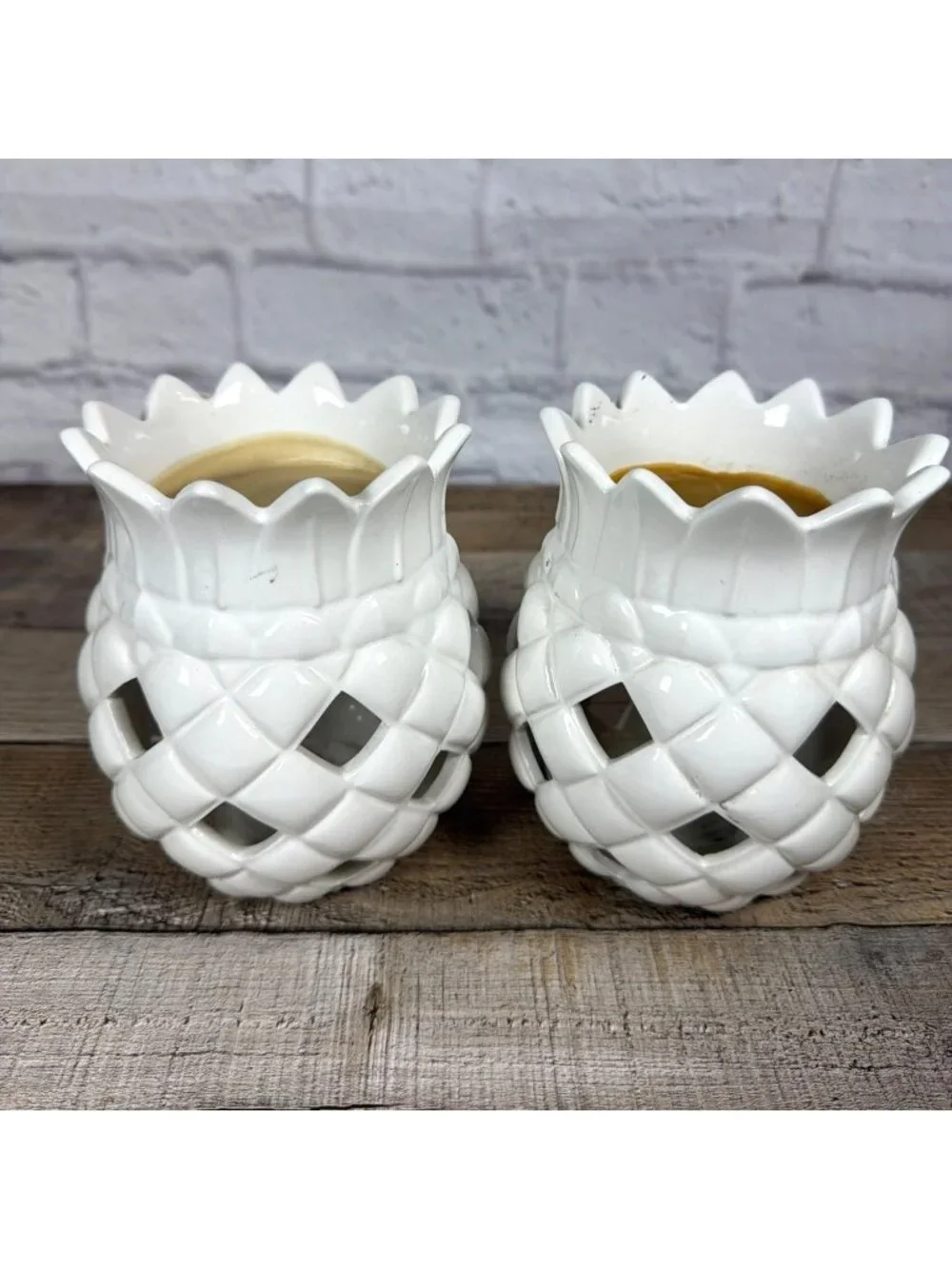 Ceramic Pineapple Tealight Candle Holder Pair Set Fragrance Oil Wax Warmer Pair