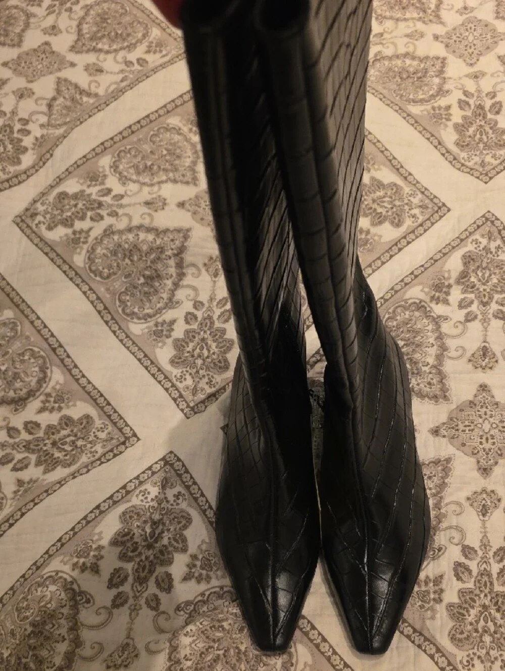 Gianni Bini Black Croc-Embossed Over-The-Knee Boots