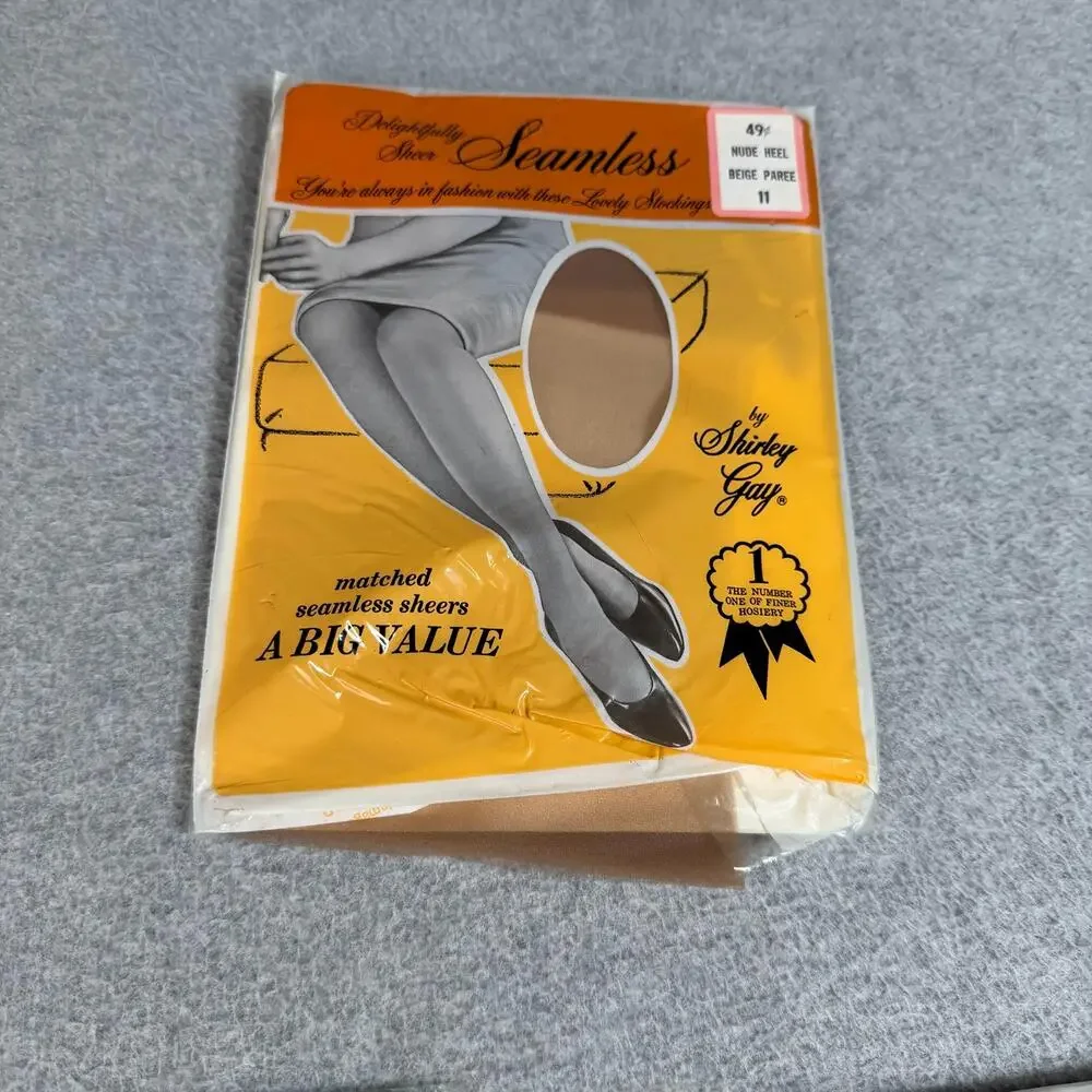 Vintage Shirley Gay Stockings Women 11 Brown Seamless Thigh High 50s 60s Retro