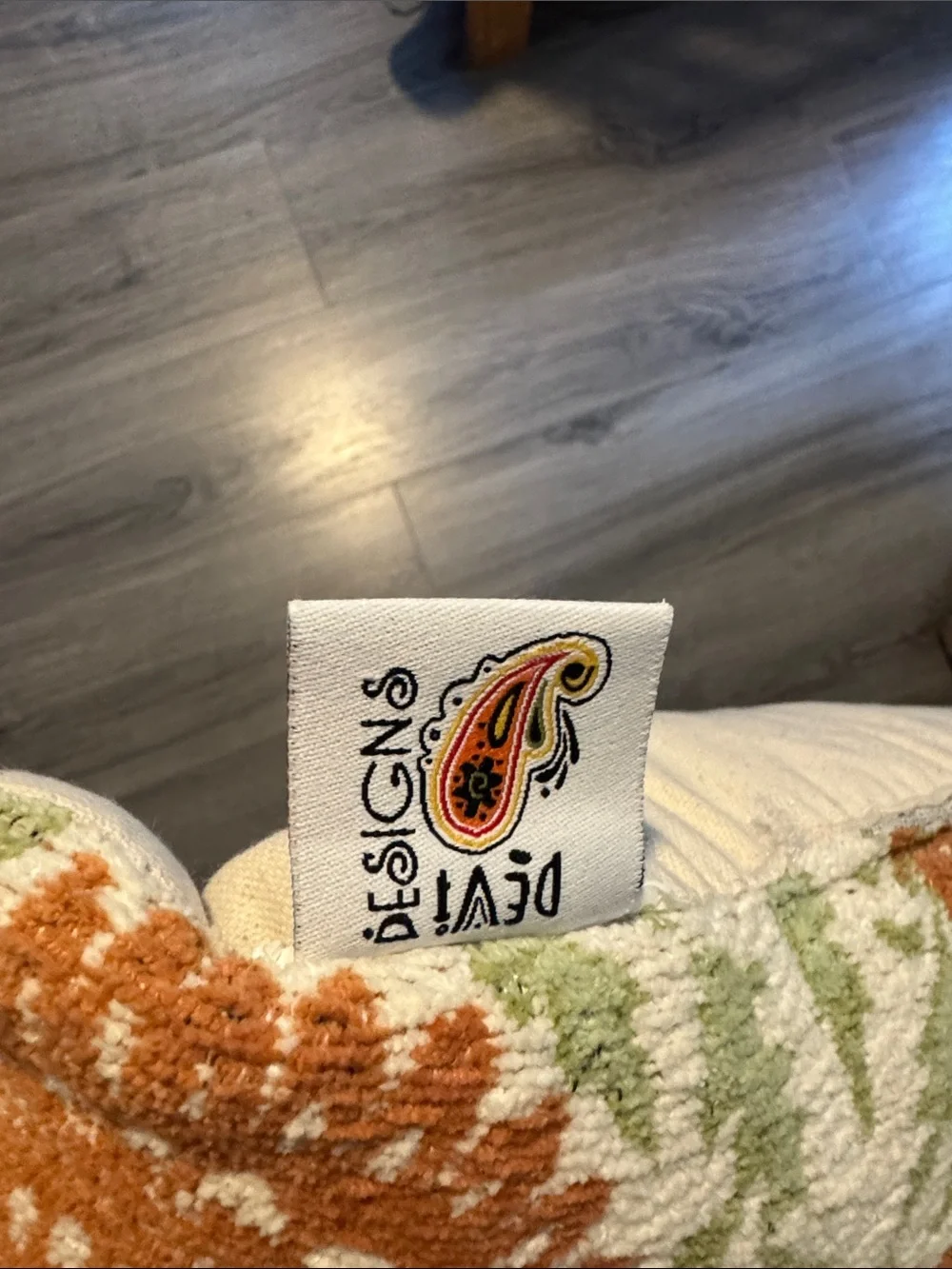 Floral Jacquard Throw Pillow in Rust Orange and Green