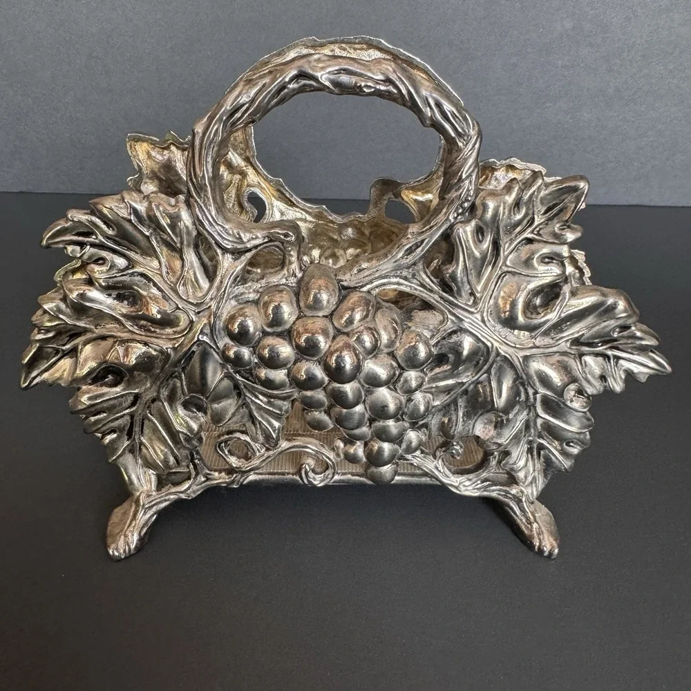 Godinger Silver Art Co. Silver-plated Napkin Holder ~ Grape & Leaf Design