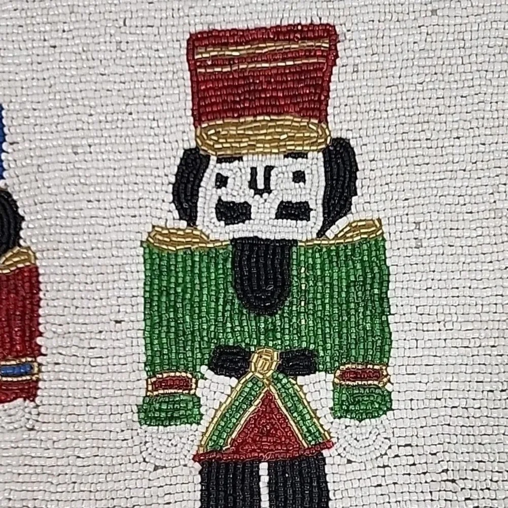 Beaded Nutcracker Christmas Placemat Table Charger Centerpiece Red Square 14 in