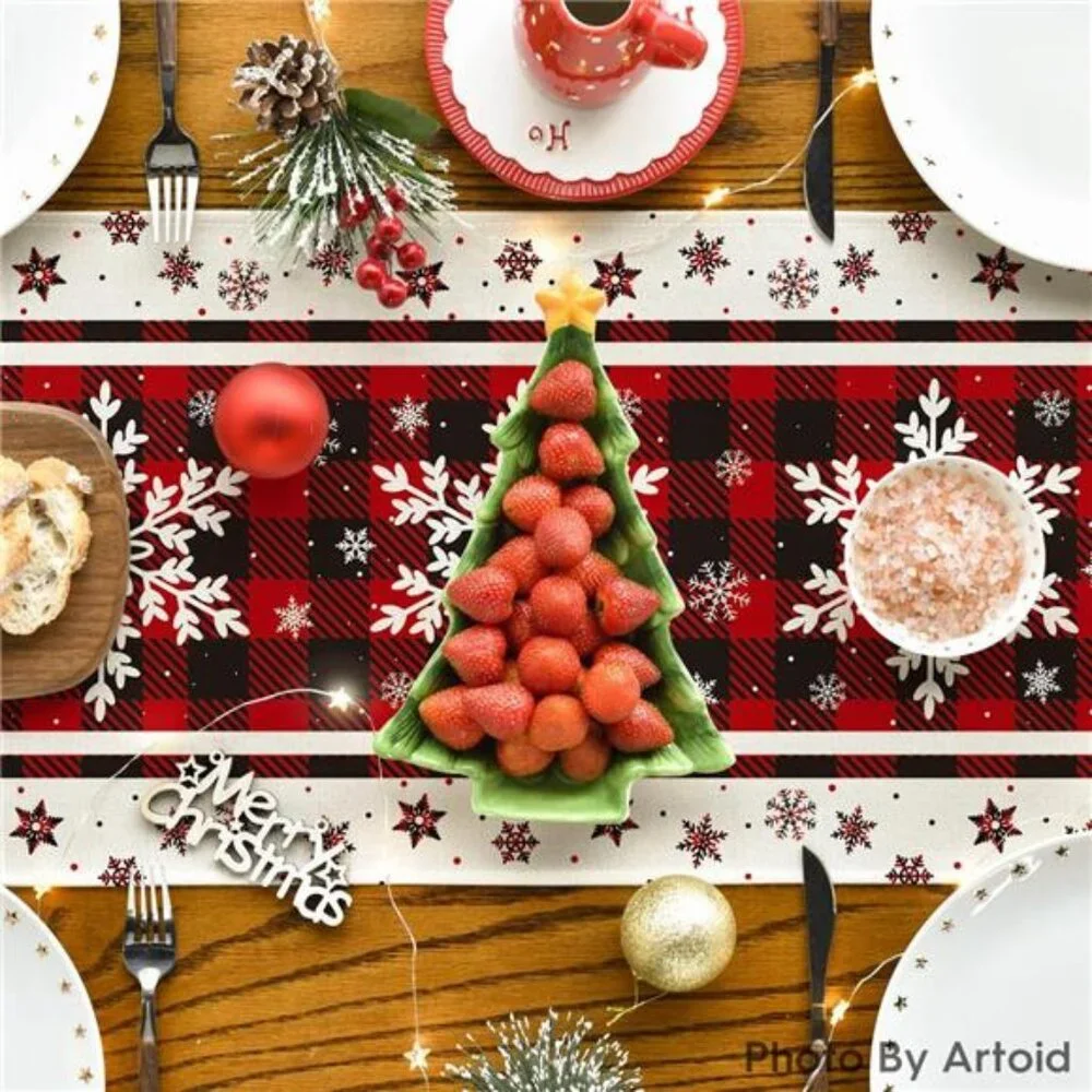 Buffalo Plaid Snowflake Christmas Table Runner - 13x72‎ Inch Winter Table Decor