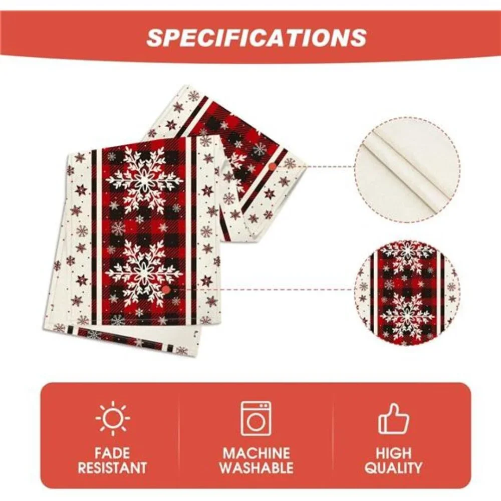 Buffalo Plaid Snowflake Christmas Table Runner - 13x72‎ Inch Winter Table Decor