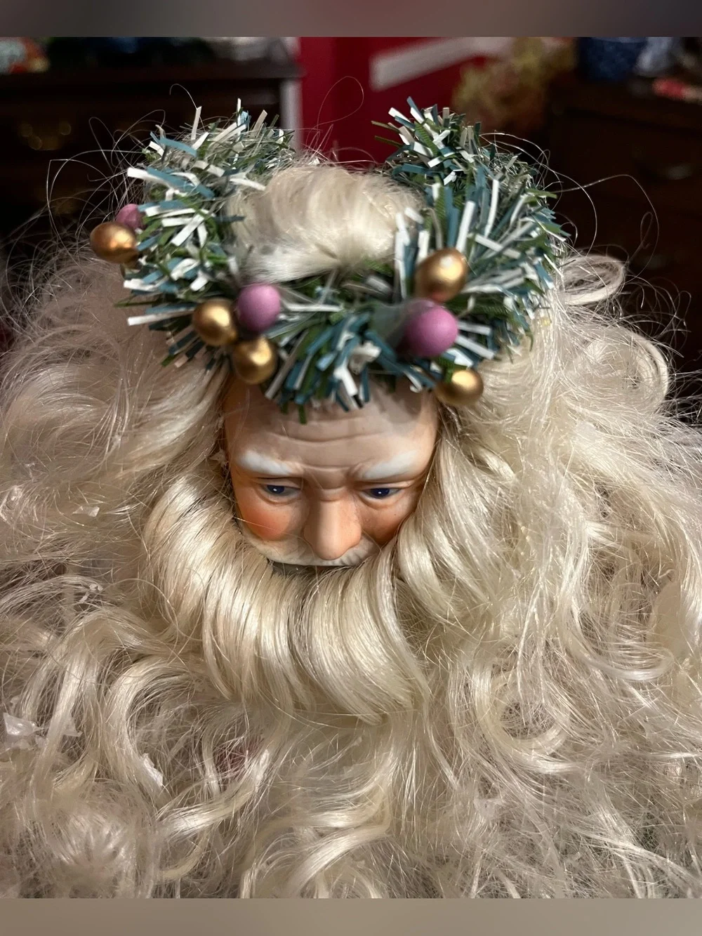 VTG 1991 Brinn's Christmas Romance Pink Porcelain Santa Tree Topper 16