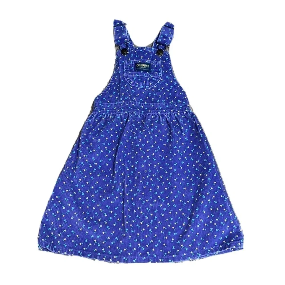 Vintage Osh‎ Kosh B’Gosh Corduroy Overall Jumper Dress Ditsy Floral Purple 6