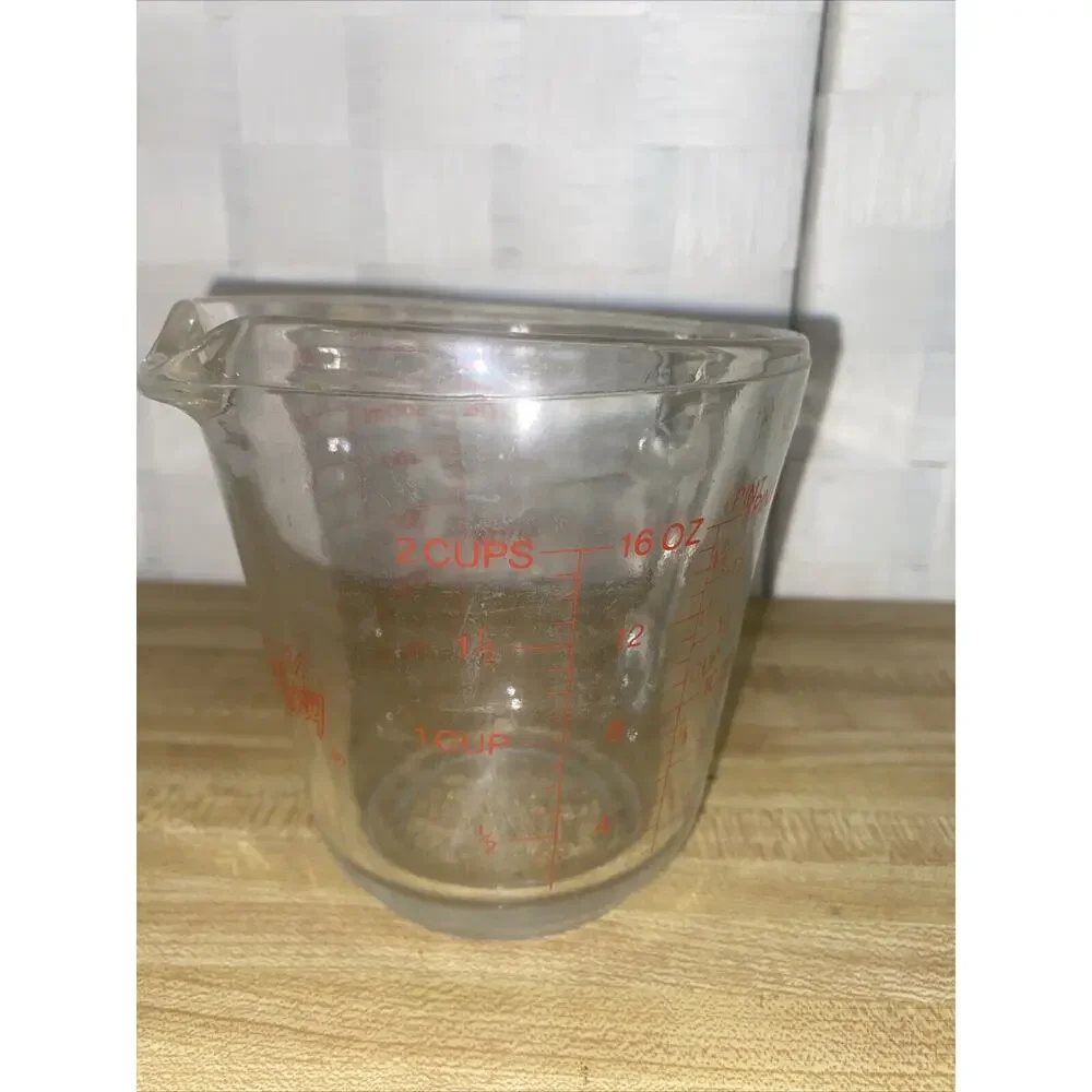 Vintage Anchor Hocking Fire-King 2 CUP GLASS MEASURING Cup~ 1970s USA Glass Red