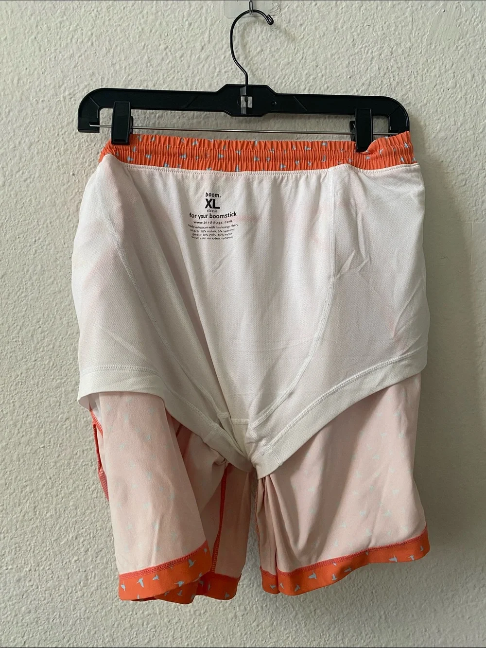 Birddogs Men’s Orange and White bird print Inner Banks Swim Trunks XL