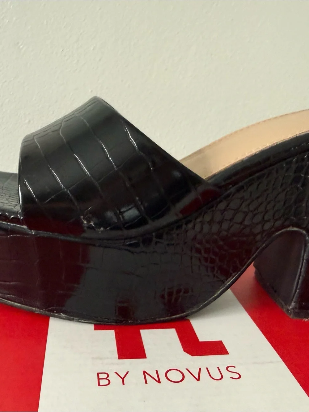 Black Croc-Embossed Slide Sandal