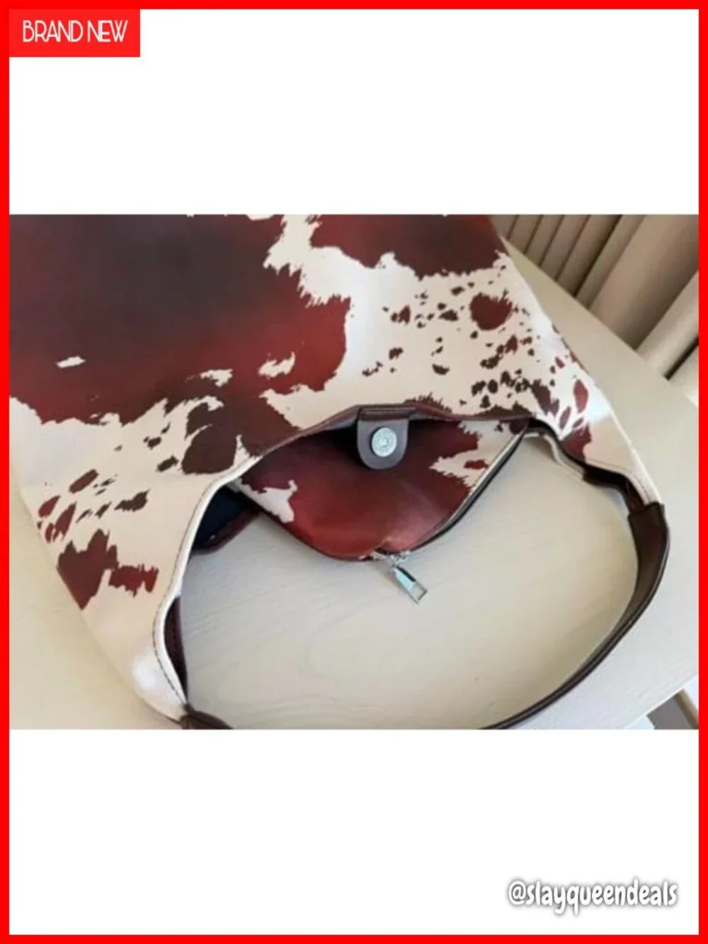 Cow Print Suede Hobo Tote Bag Large Capacity Adjustable Strap